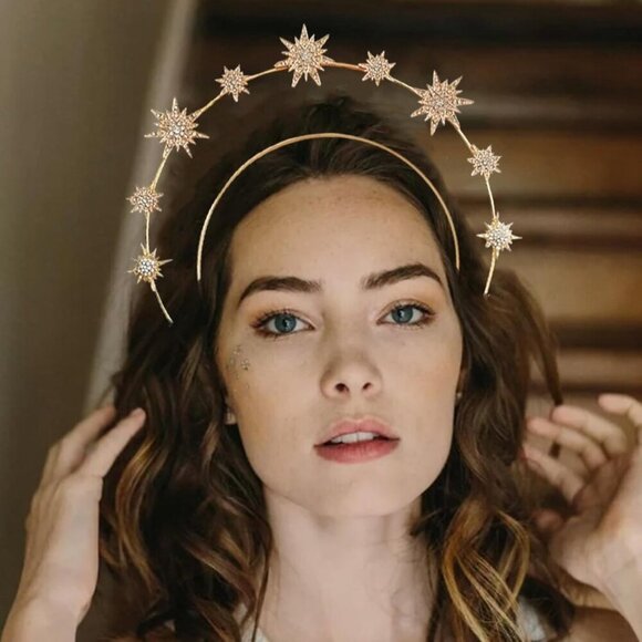 Gold Star Halo Headband Alloy Rhinestones Bridal Wedding Party Accessory main image 5